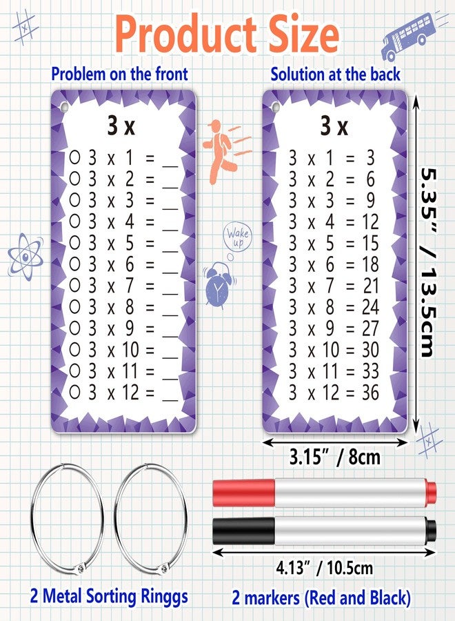 INKNOTE 1 Set of 13 Multiplication Flashcard Math Game Times Table Flash Cardstock with 2 Dry Erase Markers and 2 Rings for Grades 1 to 3 Kids Fun Classroom Learning Supplies - Image 5